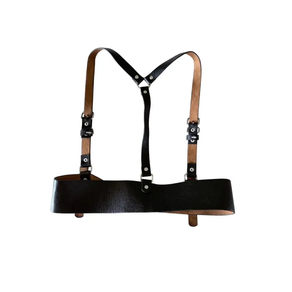 Black vegan leather womens harness adjustable buckles emo goth witchy punk dom